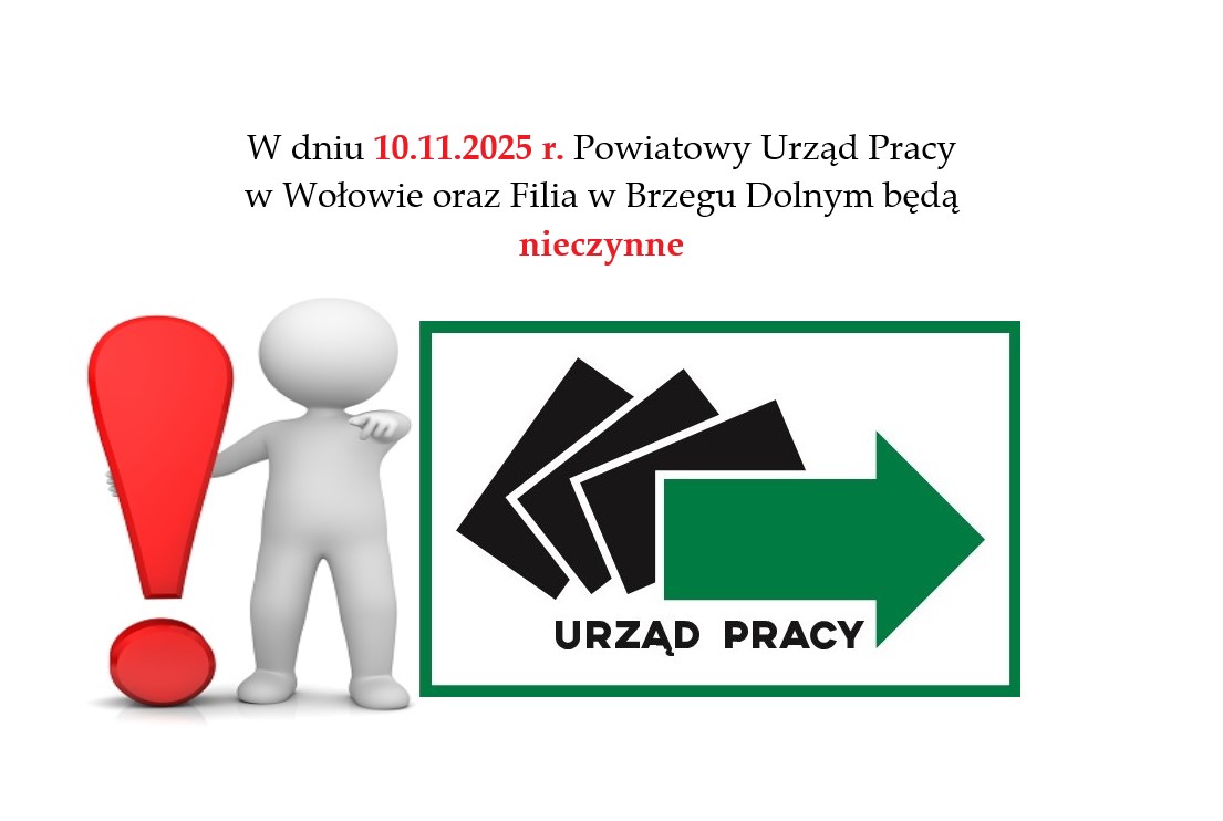 Zdjęcie artykułu 10.11.2025 r. Powiatowy Urząd Pracy w Wołowie i Filia w Brzegu Dolnym nieczynne